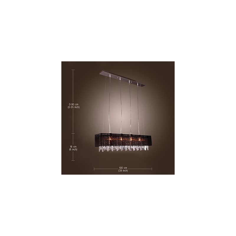 Lampada a sospensione moderna in metallo argentato con cristalli, paralume nero, 100 cm