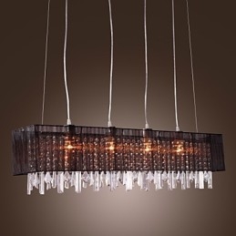 Lampada a sospensione moderna in metallo argentato con cristalli, paralume nero, 100 cm