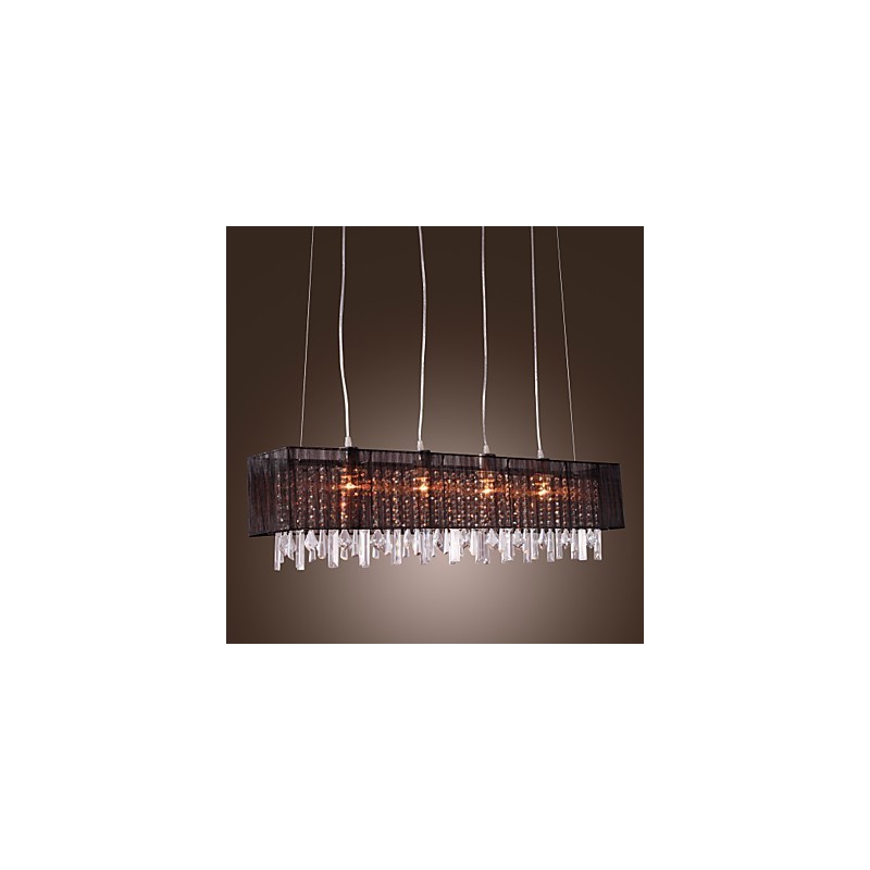 Lampada a sospensione moderna in metallo argentato con cristalli, paralume nero, 100 cm