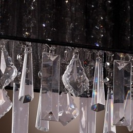 Lampada a sospensione moderna in metallo argentato con cristalli, paralume nero, 100 cm
