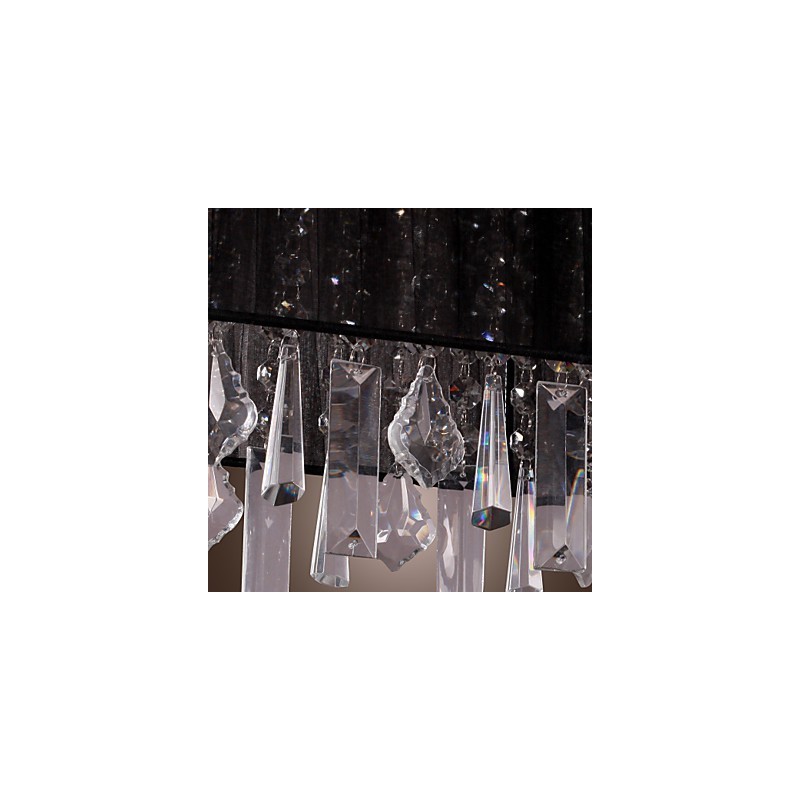 Lampada a sospensione moderna in metallo argentato con cristalli, paralume nero, 100 cm