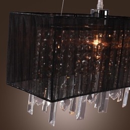 Lampada a sospensione moderna in metallo argentato con cristalli, paralume nero, 100 cm