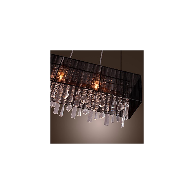 Lampada a sospensione moderna in metallo argentato con cristalli, paralume nero, 100 cm