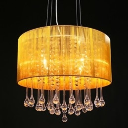 Lampadario a sospensione moderno a tamburo 4 luci con paralume in cristallo