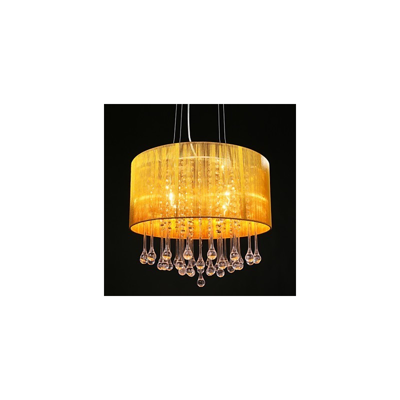 Lampadario a sospensione moderno a tamburo 4 luci con paralume in cristallo