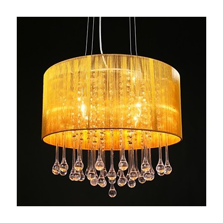 Lampadario a sospensione moderno a tamburo 4 luci con paralume in cristallo