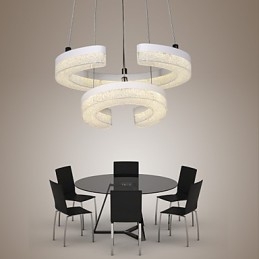 Lampada a sospensione a forma di C in cristallo, moderna, a due anelli, LED integrato