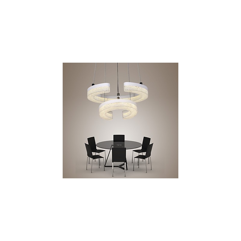 Lampada a sospensione a forma di C in cristallo, moderna, a due anelli, LED integrato