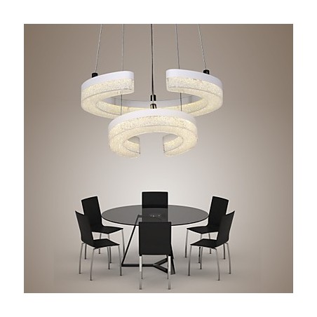 Lampada a sospensione a forma di C in cristallo, moderna, a due anelli, LED integrato