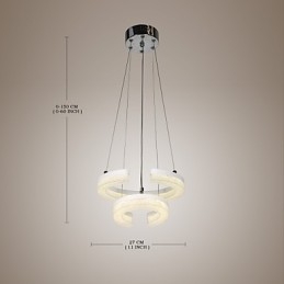Lampada a sospensione a forma di C in cristallo, moderna, a due anelli, LED integrato