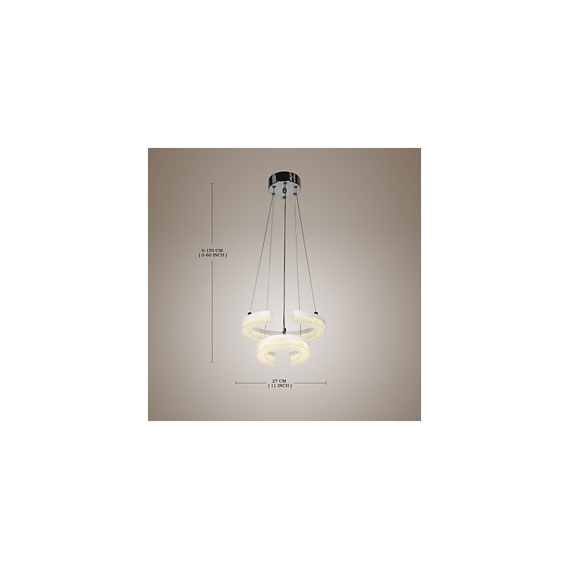 Lampada a sospensione a forma di C in cristallo, moderna, a due anelli, LED integrato