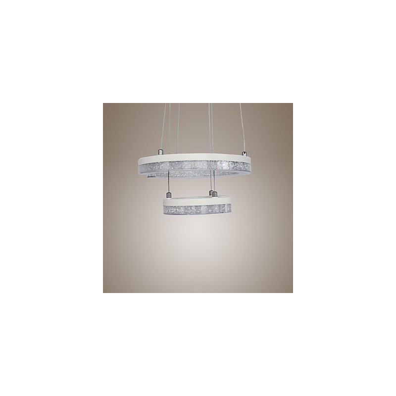 Lampada a sospensione a forma di C in cristallo, moderna, a due anelli, LED integrato