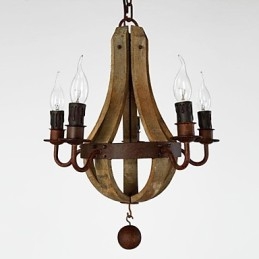 Lampadario mini vintage in legno e bambù dipinto