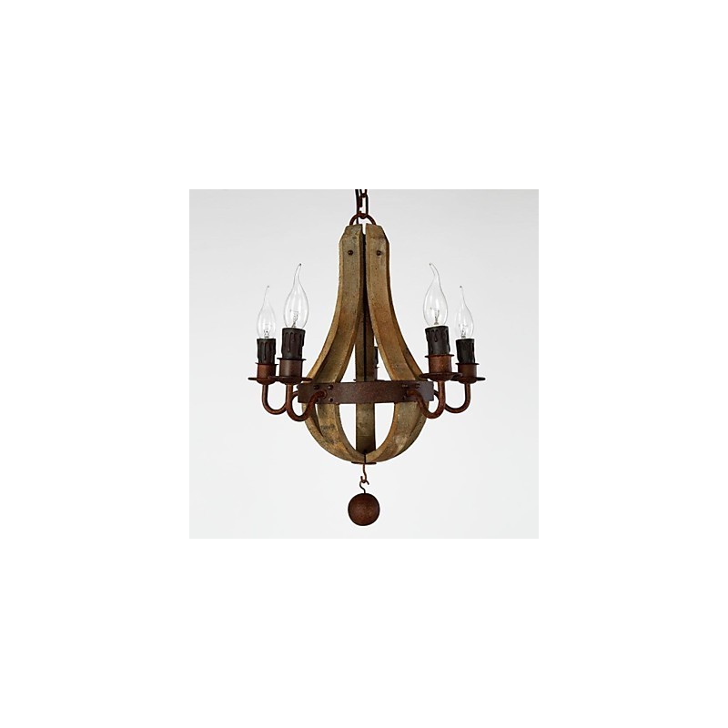 Lampadario mini vintage in legno e bambù dipinto