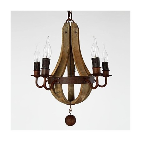 Lampadario mini vintage in legno e bambù dipinto