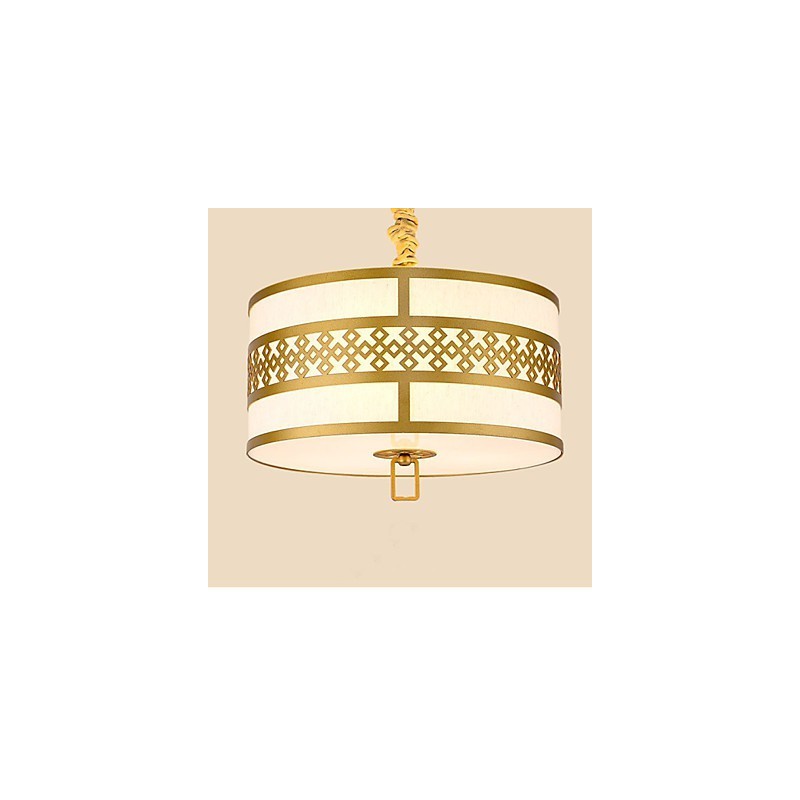 Lampada a sospensione stile cinese moderno, mini, dorata, paralume beige/bianco, E26/E27