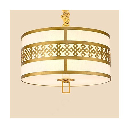Lampada a sospensione stile cinese moderno, mini, dorata, paralume beige/bianco, E26/E27