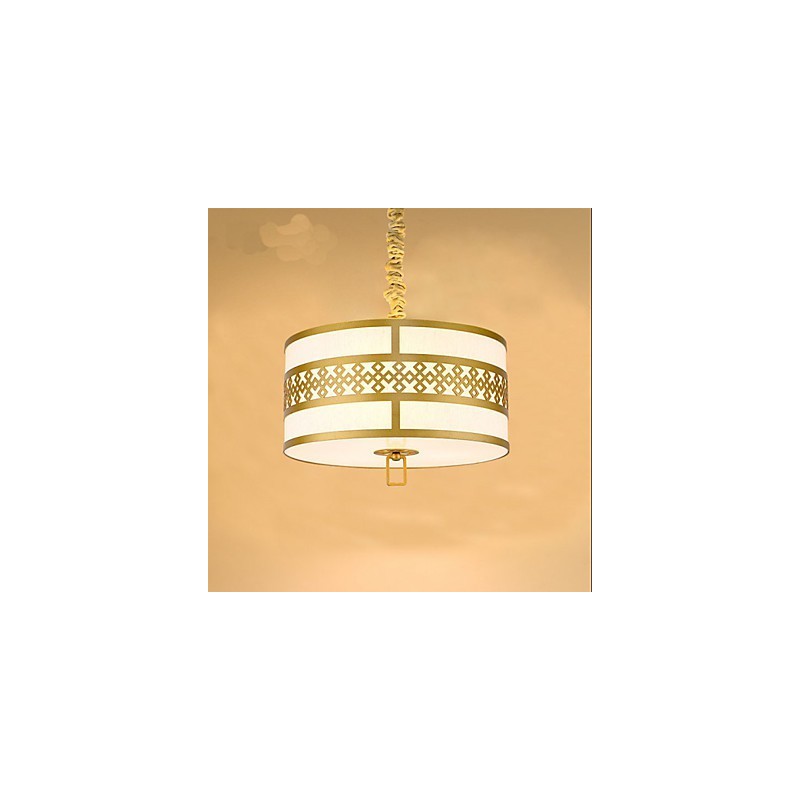 Lampada a sospensione stile cinese moderno, mini, dorata, paralume beige/bianco, E26/E27
