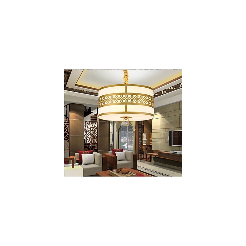 Lampada a sospensione stile cinese moderno, mini, dorata, paralume beige/bianco, E26/E27