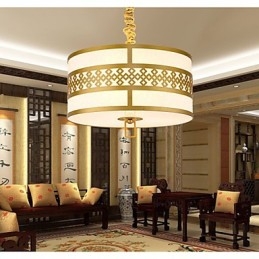 Lampada a sospensione stile cinese moderno, mini, dorata, paralume beige/bianco, E26/E27