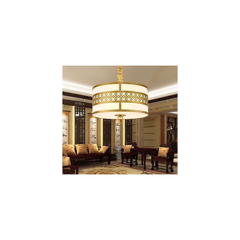 Lampada a sospensione stile cinese moderno, mini, dorata, paralume beige/bianco, E26/E27