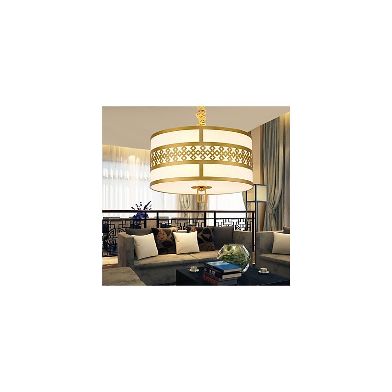 Lampada a sospensione stile cinese moderno, mini, dorata, paralume beige/bianco, E26/E27