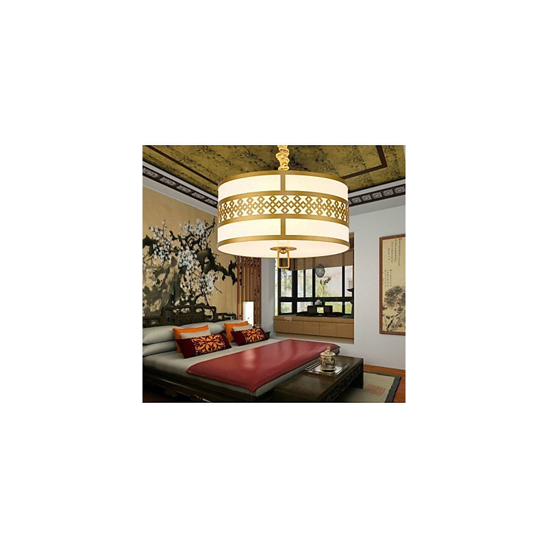 Lampada a sospensione stile cinese moderno, mini, dorata, paralume beige/bianco, E26/E27