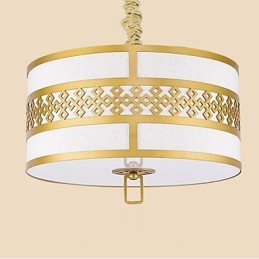 Lampada a sospensione stile cinese moderno, mini, dorata, paralume beige/bianco, E26/E27