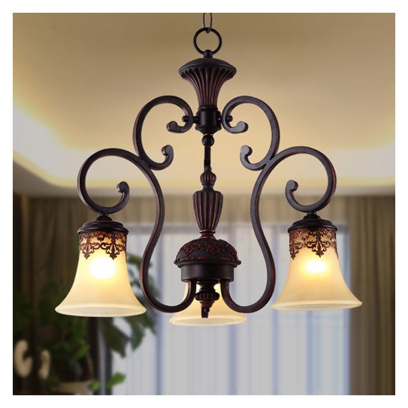 Lampadario vintage in metallo dipinto a mano con motivo isola di campagna, montaggio a filo