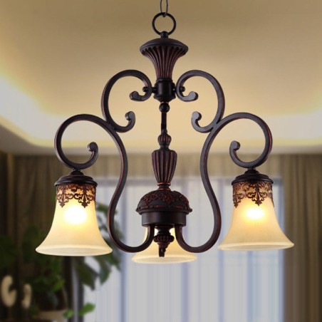 Lampadario vintage in metallo dipinto a mano con motivo isola di campagna, montaggio a filo