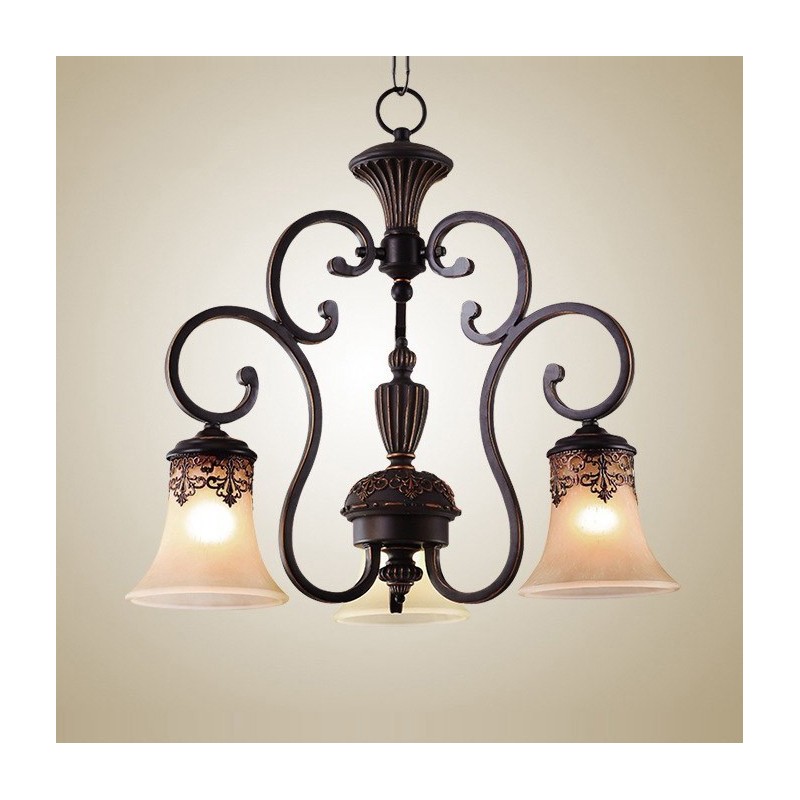 Lampadario vintage in metallo dipinto a mano con motivo isola di campagna, montaggio a filo