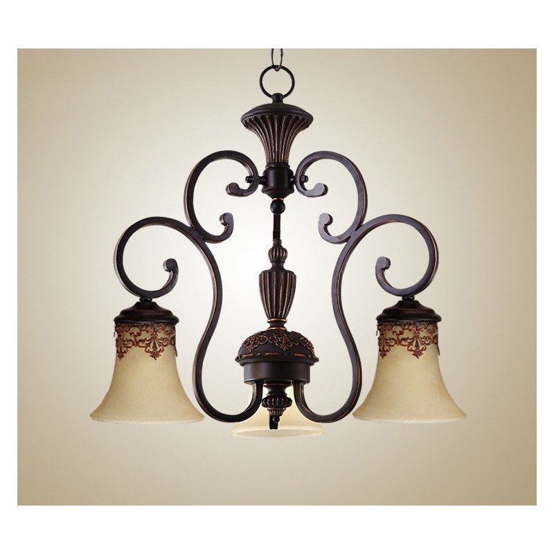 Lampadario vintage in metallo dipinto a mano con motivo isola di campagna, montaggio a filo