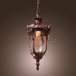 Lampada a sospensione lanterna vintage 1 luce finitura bronzo, paralume in vetro marrone