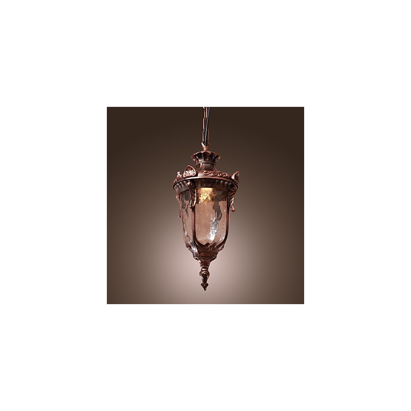 Lampada a sospensione lanterna vintage 1 luce finitura bronzo, paralume in vetro marrone