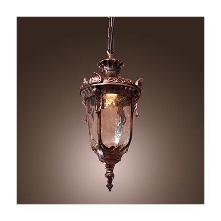 Lampada a sospensione lanterna vintage 1 luce finitura bronzo, paralume in vetro marrone