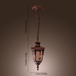 Lampada a sospensione lanterna vintage 1 luce finitura bronzo, paralume in vetro marrone
