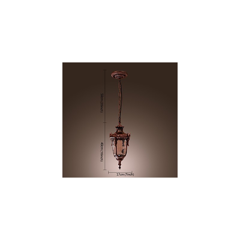 Lampada a sospensione lanterna vintage 1 luce finitura bronzo, paralume in vetro marrone