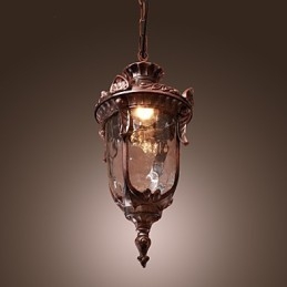 Lampada a sospensione lanterna vintage 1 luce finitura bronzo, paralume in vetro marrone