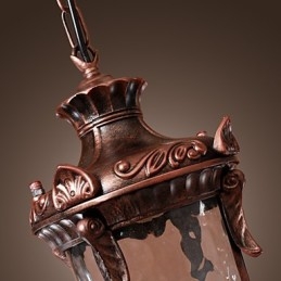 Lampada a sospensione lanterna vintage 1 luce finitura bronzo, paralume in vetro marrone