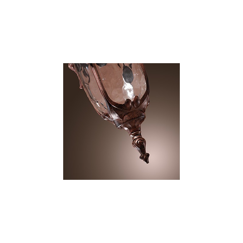 Lampada a sospensione lanterna vintage 1 luce finitura bronzo, paralume in vetro marrone