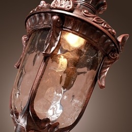 Lampada a sospensione lanterna vintage 1 luce finitura bronzo, paralume in vetro marrone