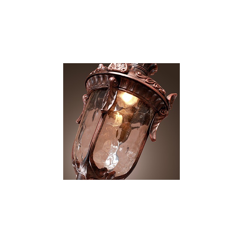 Lampada a sospensione lanterna vintage 1 luce finitura bronzo, paralume in vetro marrone