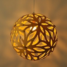 Lampada a sospensione in bambù e legno stile country retrò 3 lampadine E26/E27 40 cm