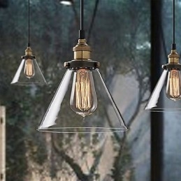Lampadario a sospensione vintage in vetro trasparente con struttura in metallo