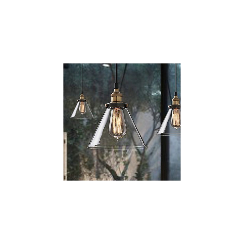 Lampadario a sospensione vintage in vetro trasparente con struttura in metallo