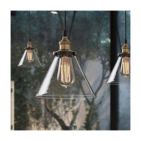 Lampadario a sospensione vintage in vetro trasparente con struttura in metallo