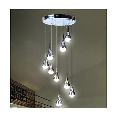 Lampada a sospensione LED a 9 teste per scale argento
