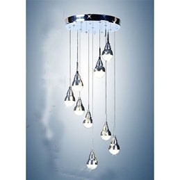 Lampada a sospensione LED a 9 teste per scale argento