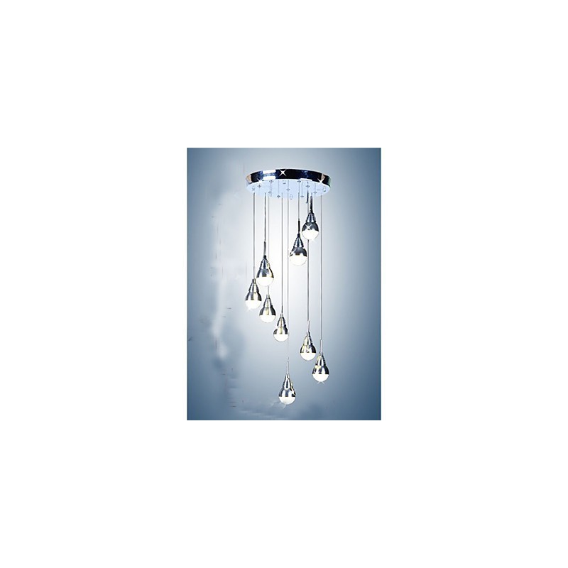Lampada a sospensione LED a 9 teste per scale argento