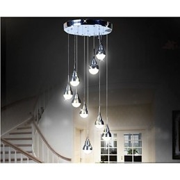 Lampada a sospensione LED a 9 teste per scale argento